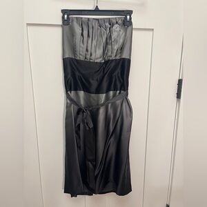 White House Black Market 100% silk Elegant Black and Gray Strapless Dress